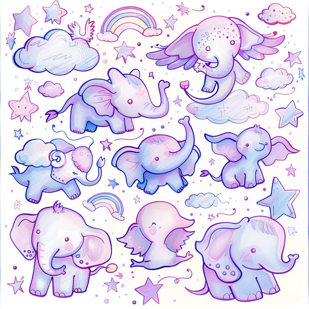 Cute elephants and weasels drawing