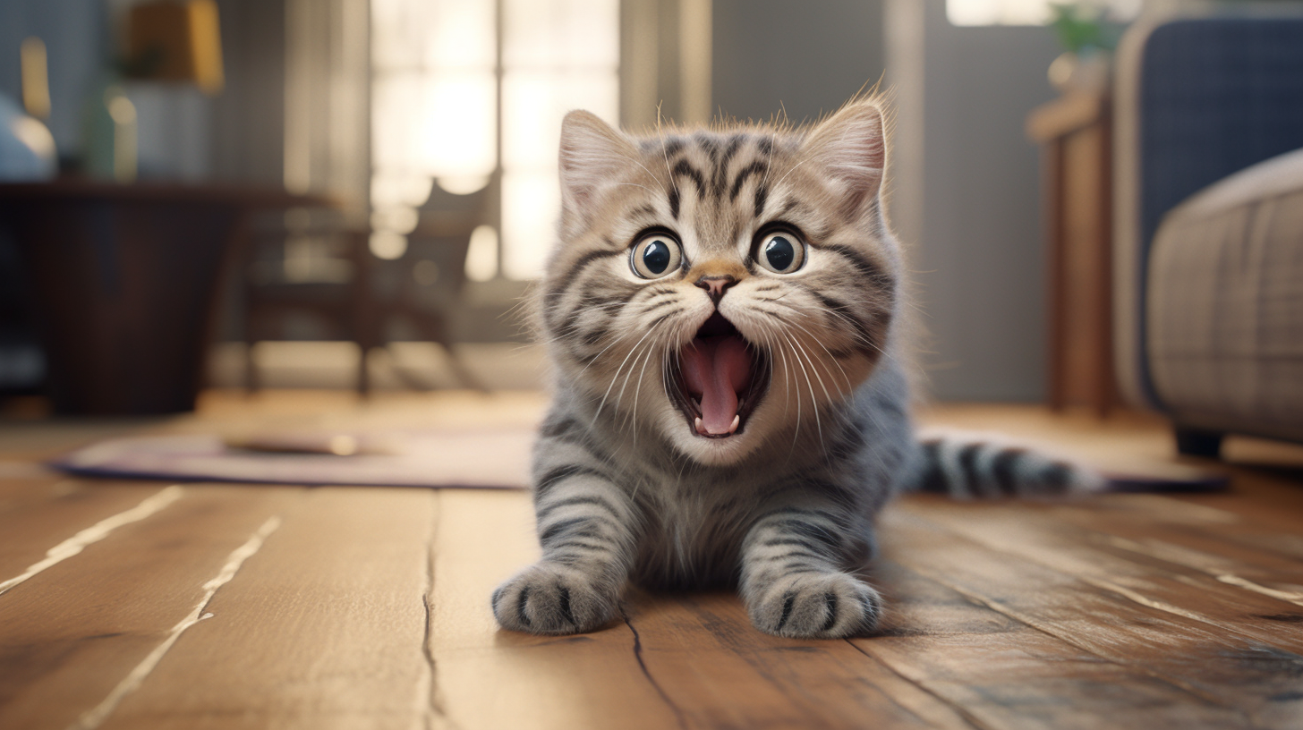 Cute Excited Cat Playing on Floor