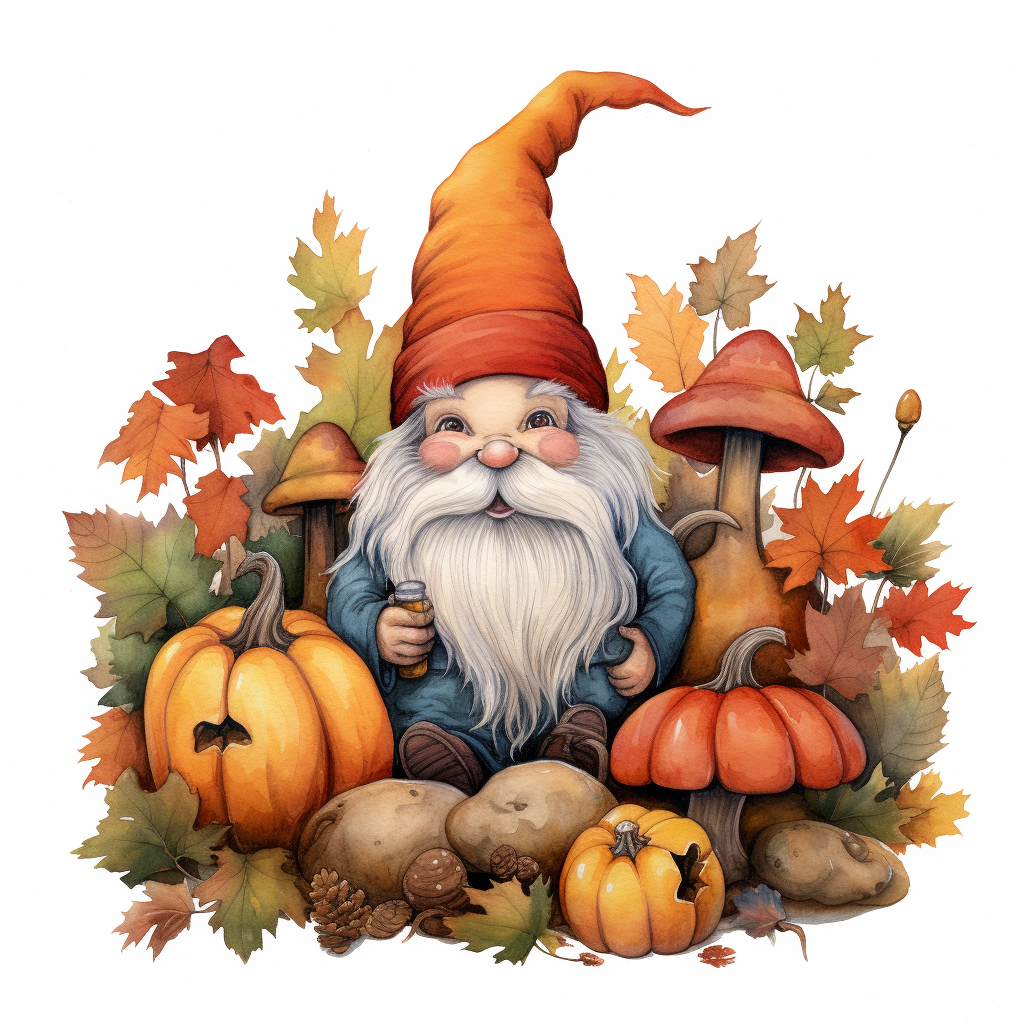 Cute fall gnome with pumpkins