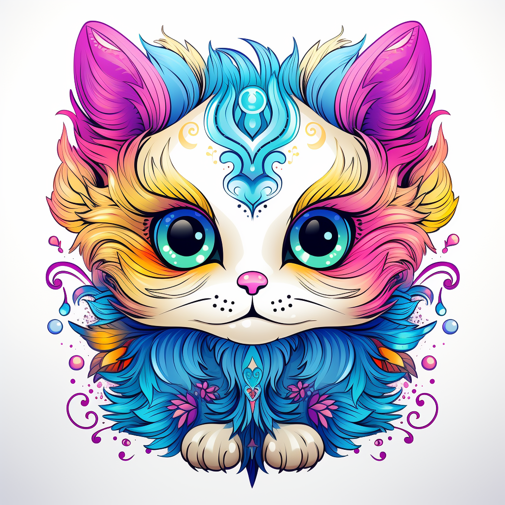 Happy kitten in colorful fantasy world