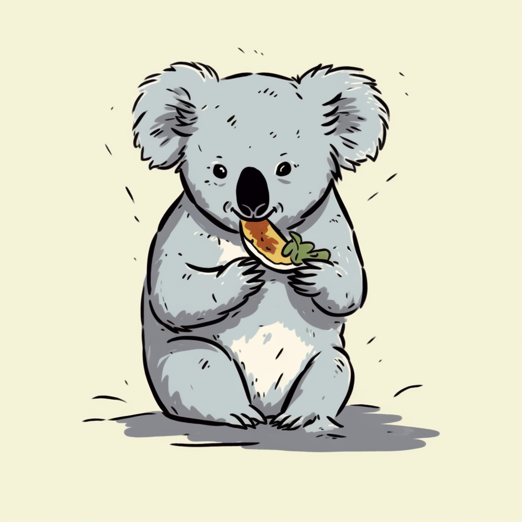 Cute female koala enjoying beef steak