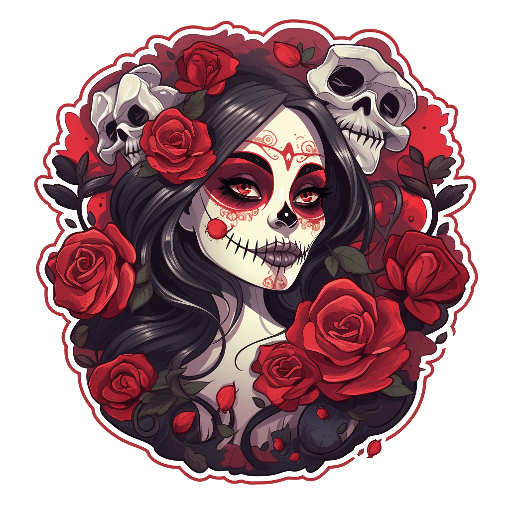 Cute female skull with red roses