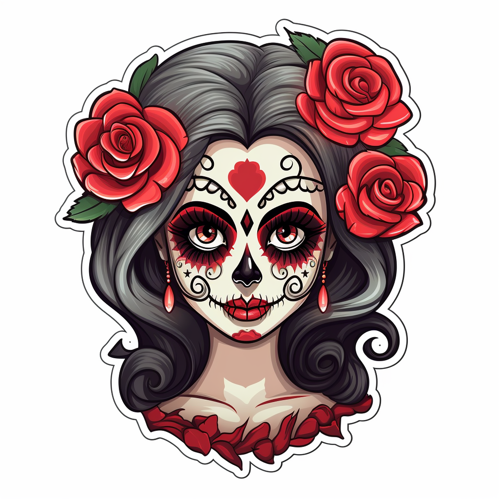 Cute female skull with ribbons and roses