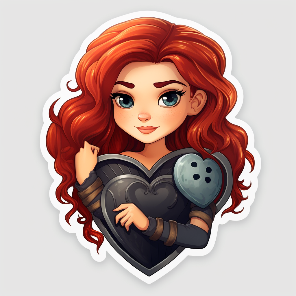 Female Viking with Red Hair and Heart Shield