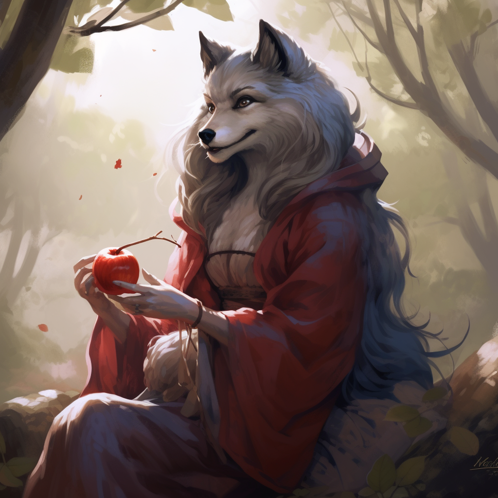 Cute Female Wolf Eating Apple