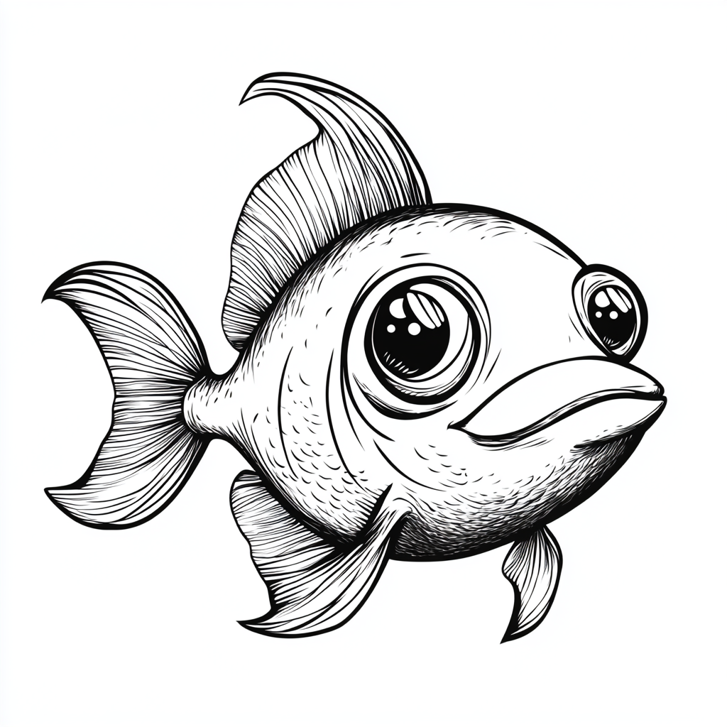 Cute fish in natural habitat drawing