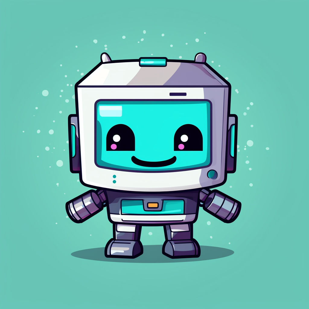 Happy robot character with pixel art face