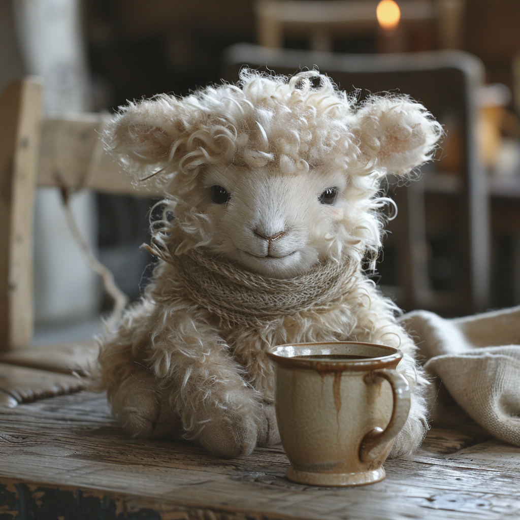 Cute fluffy baby sheep coffee table