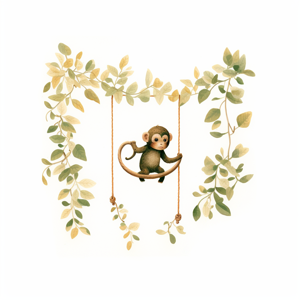 Adorable monkey swinging in jungle vines