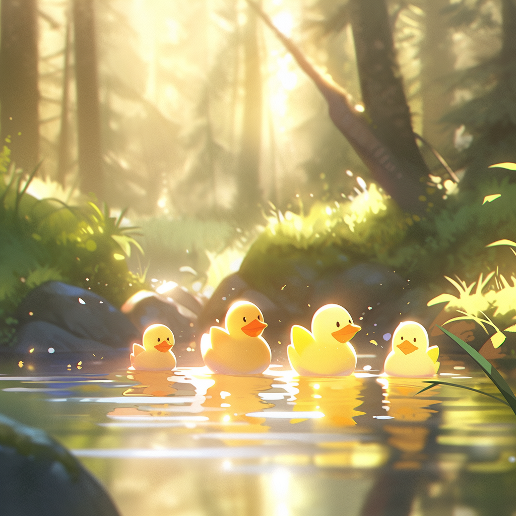 Adorable ducks in a cinematic forest scene