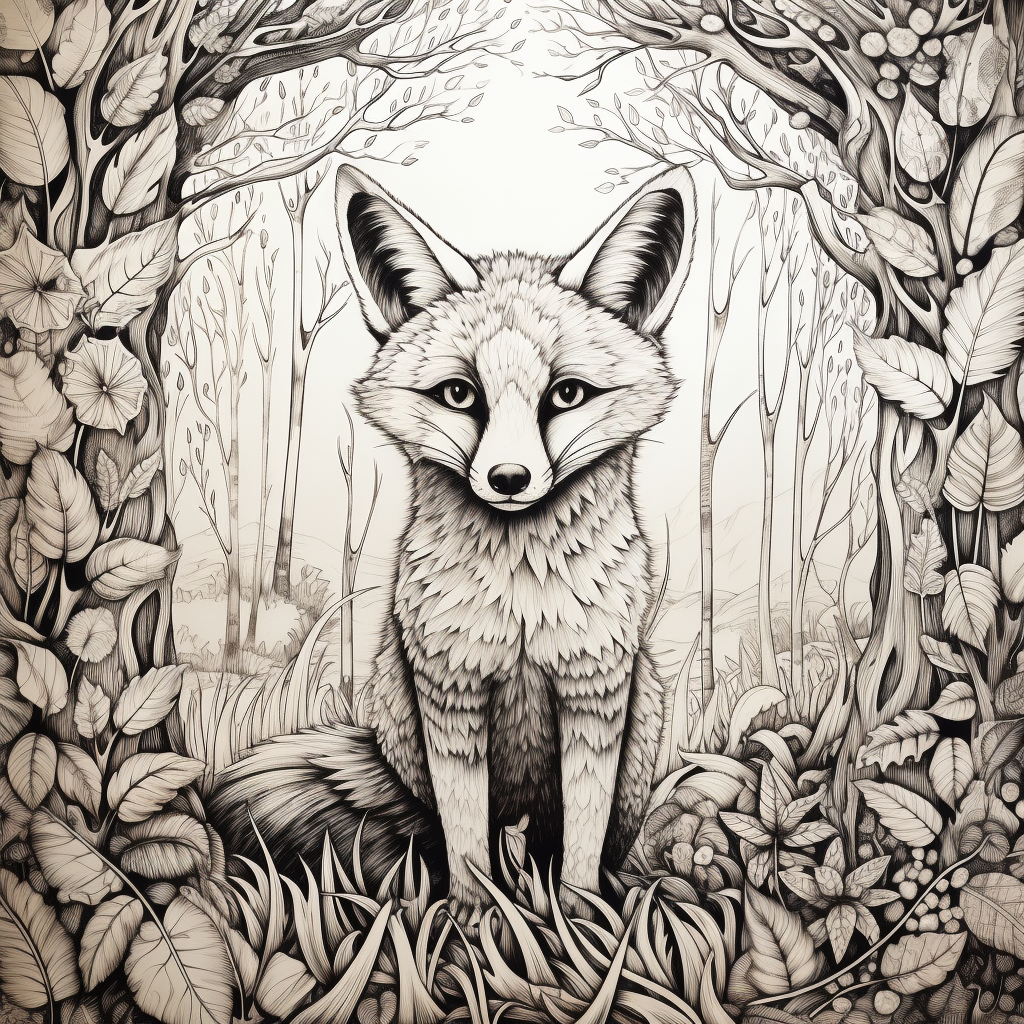 Cute fox in forest zentangle