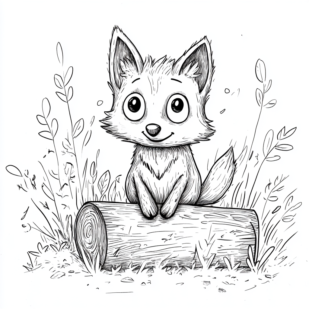 Cute Fox Nature Habitat Drawing