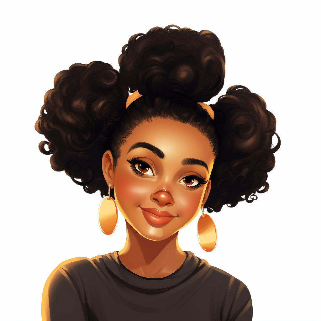 Illustration of a cute friendly black young woman with 2 afro puffs