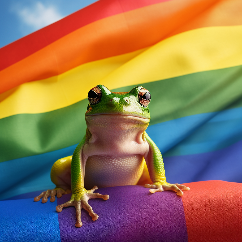 Adorable Frog with Rainbow Flag