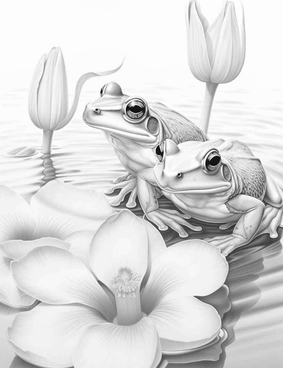 Two cute frogs on a lily pad