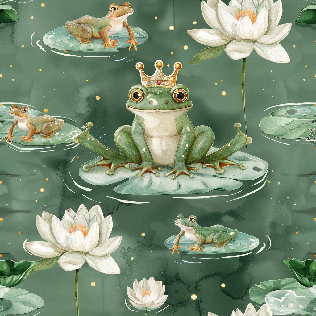 Cute frogs with crowns and lilies