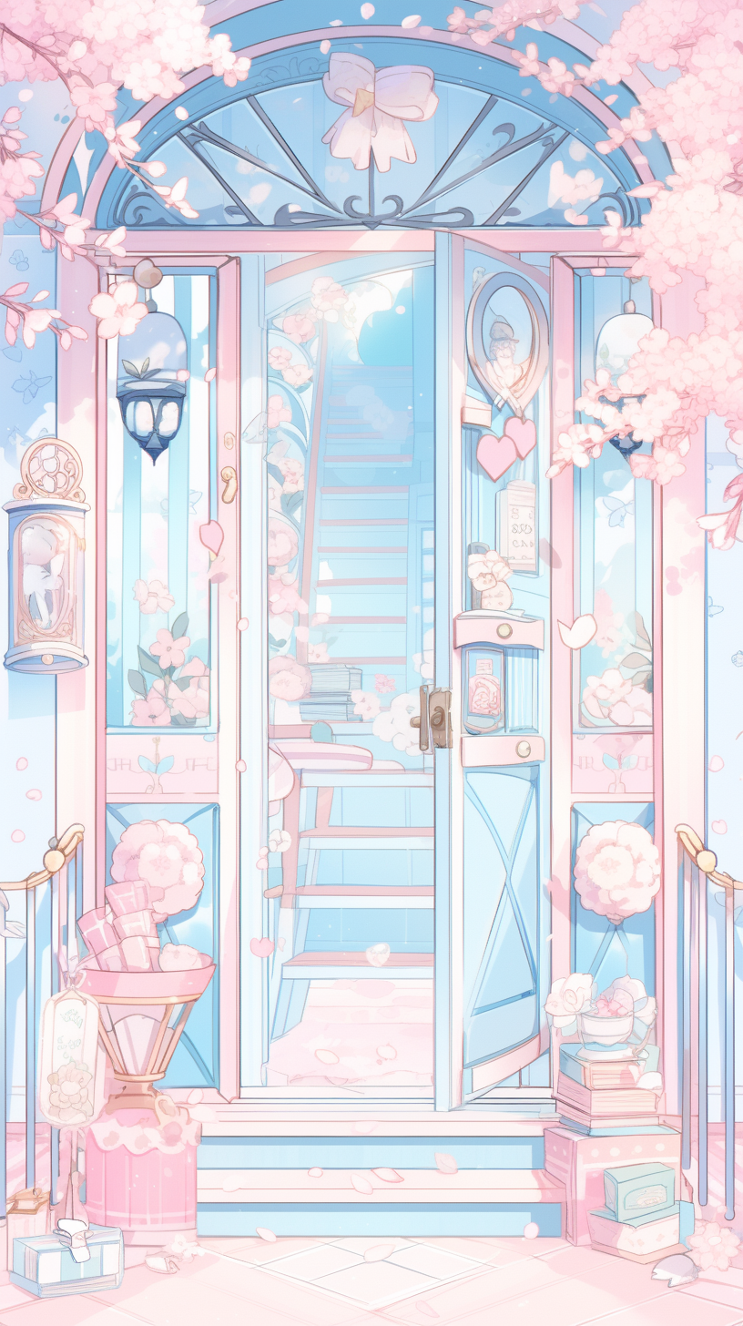 Cute front door in anime style