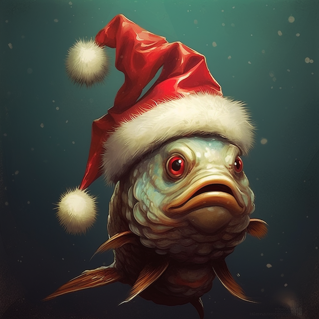 Adorable funny fish during Christmas