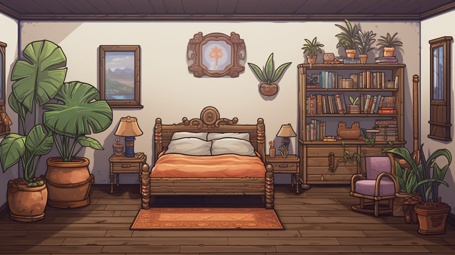 A cute room with an FX chart and lotus flowers