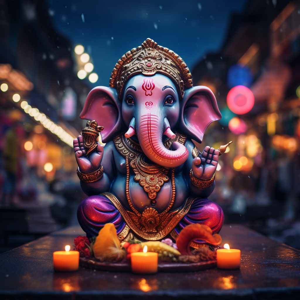 Close-up Portrait of Cute Ganesha at Night