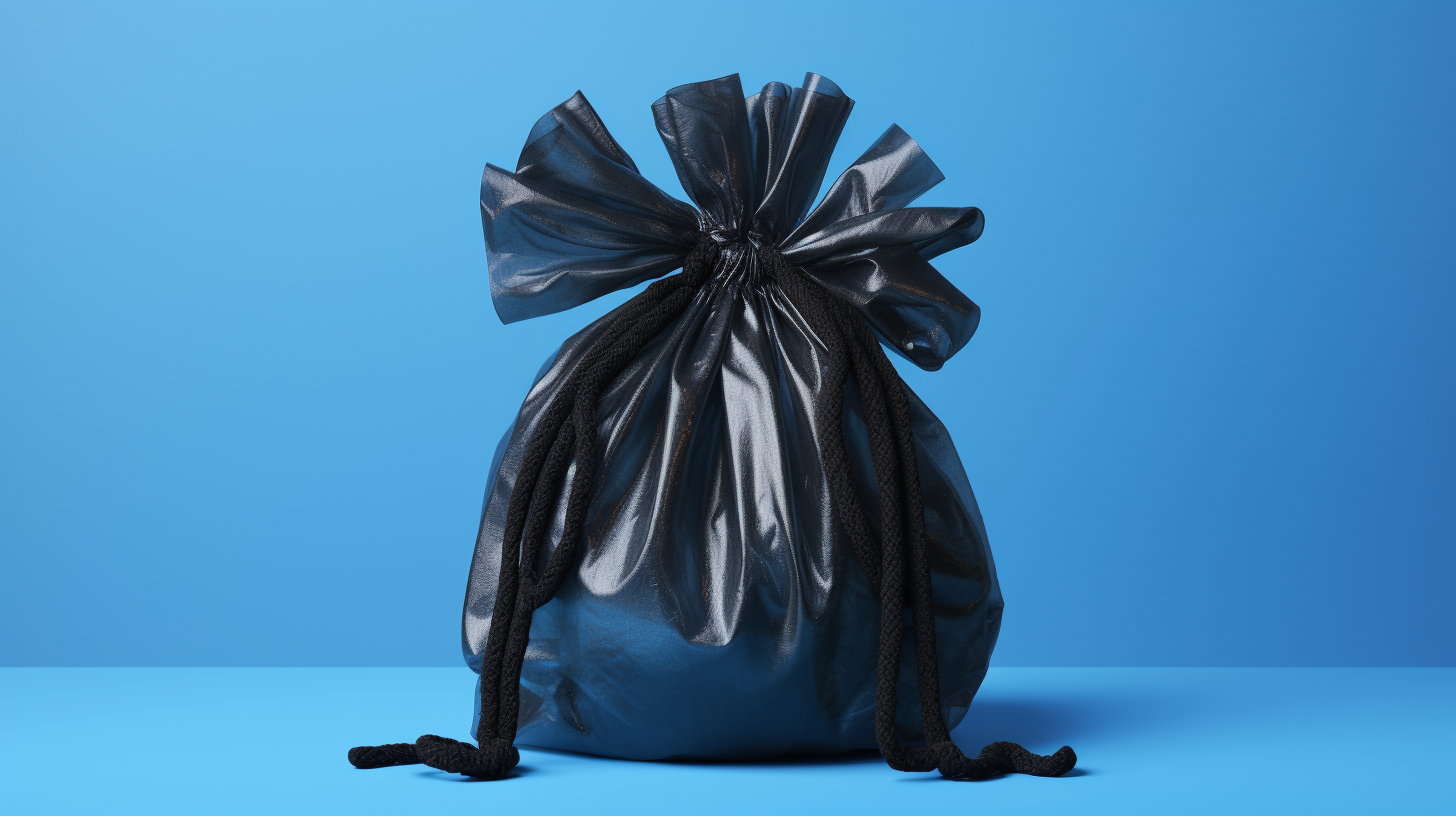 Cute garbage bag with glitter on blue background