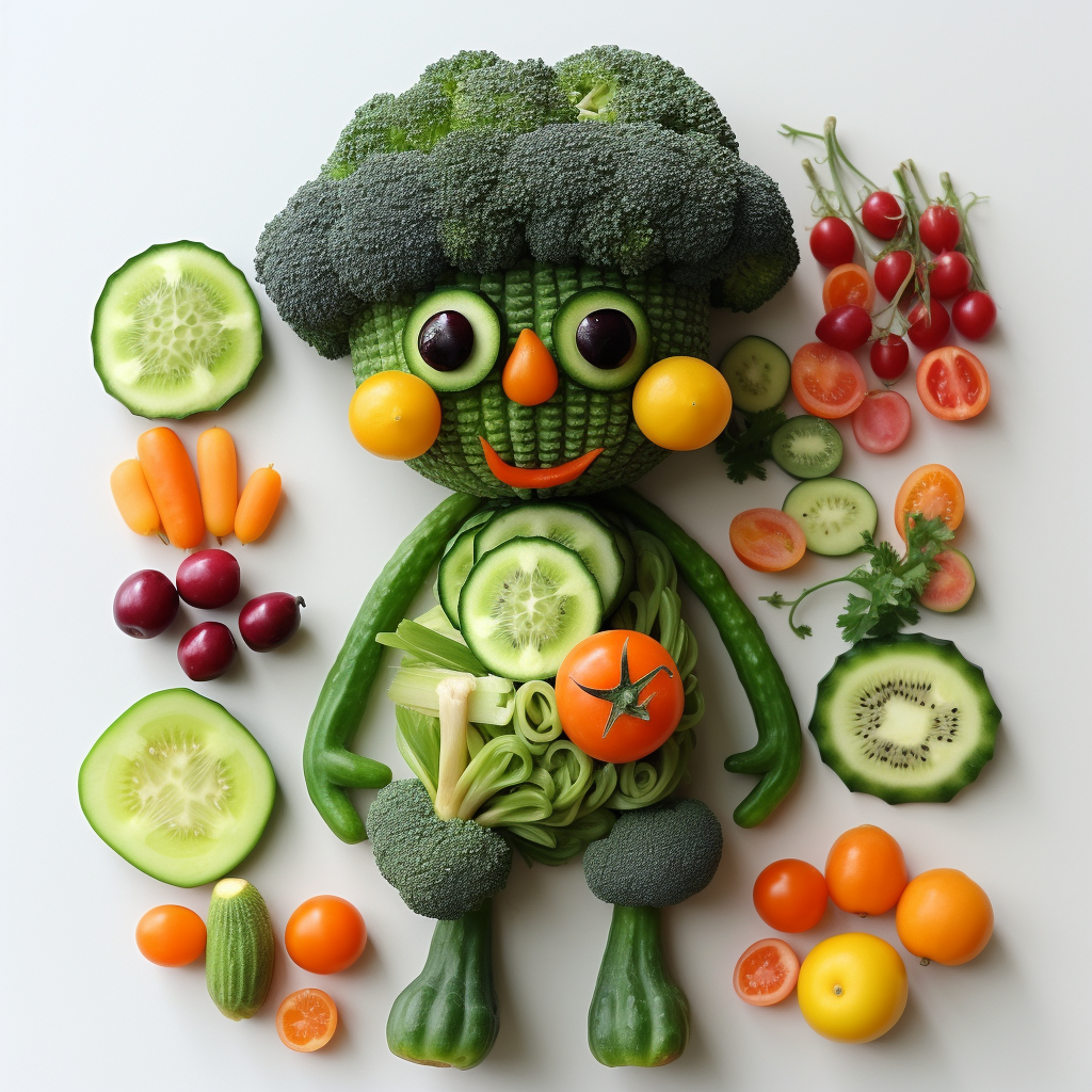 Cute gender neutral humanoid made of veggies and fruits