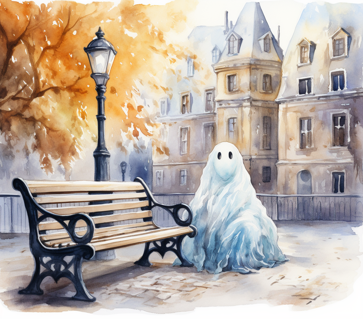 Cute ghost on a Parisian bench