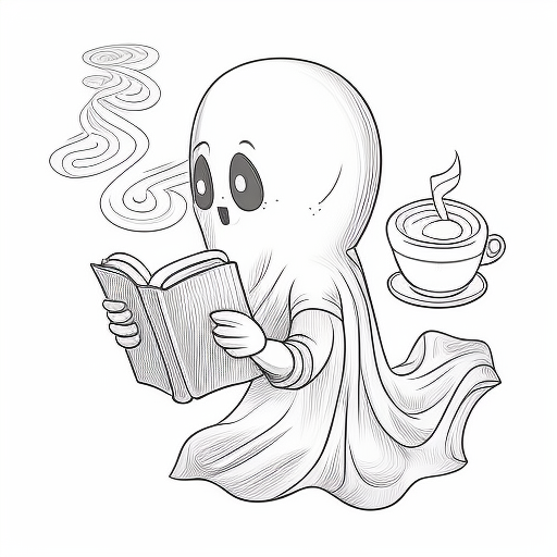 Adorable ghost with coffee coloring book