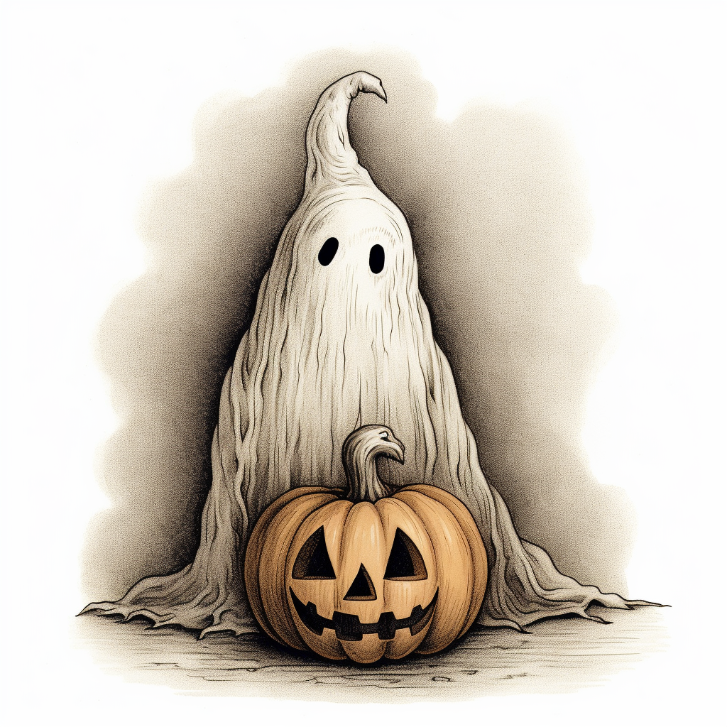 Cute ghost Halloween engraving