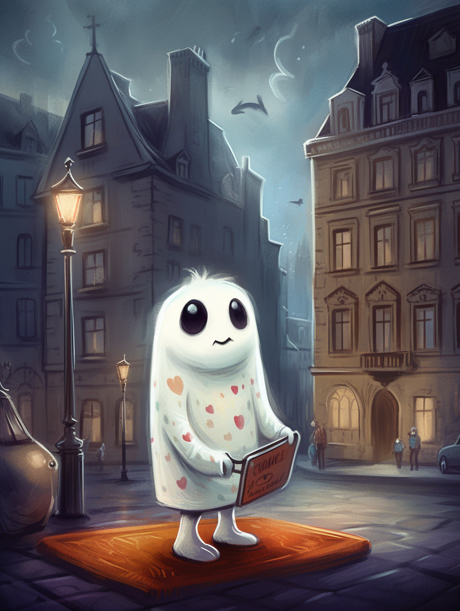 Cute ghost with a suitcase in Prague