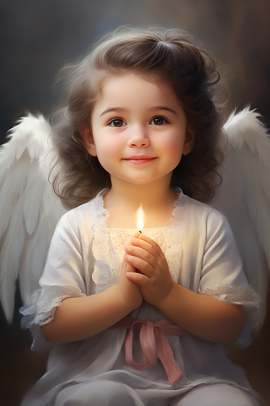 Smiling cute girl with angel wings