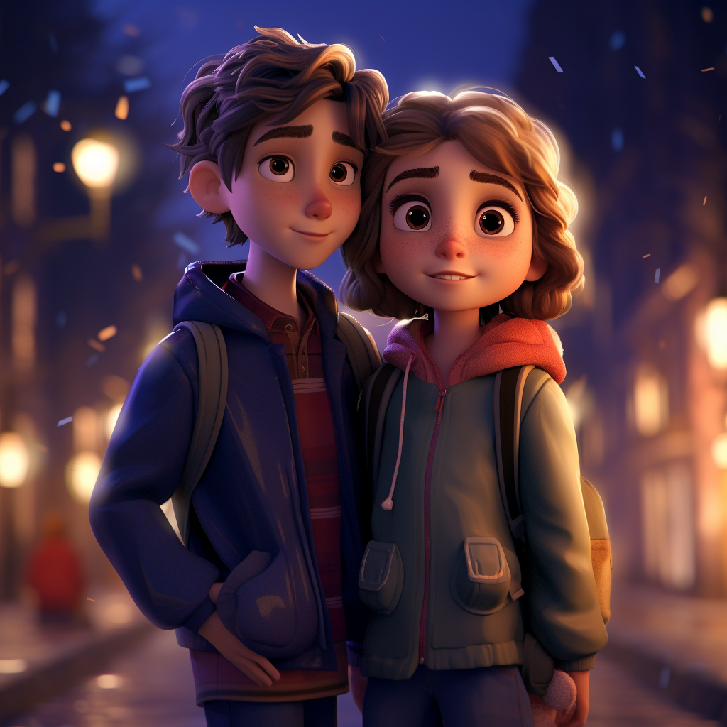 Cute girl and boy walking down the street