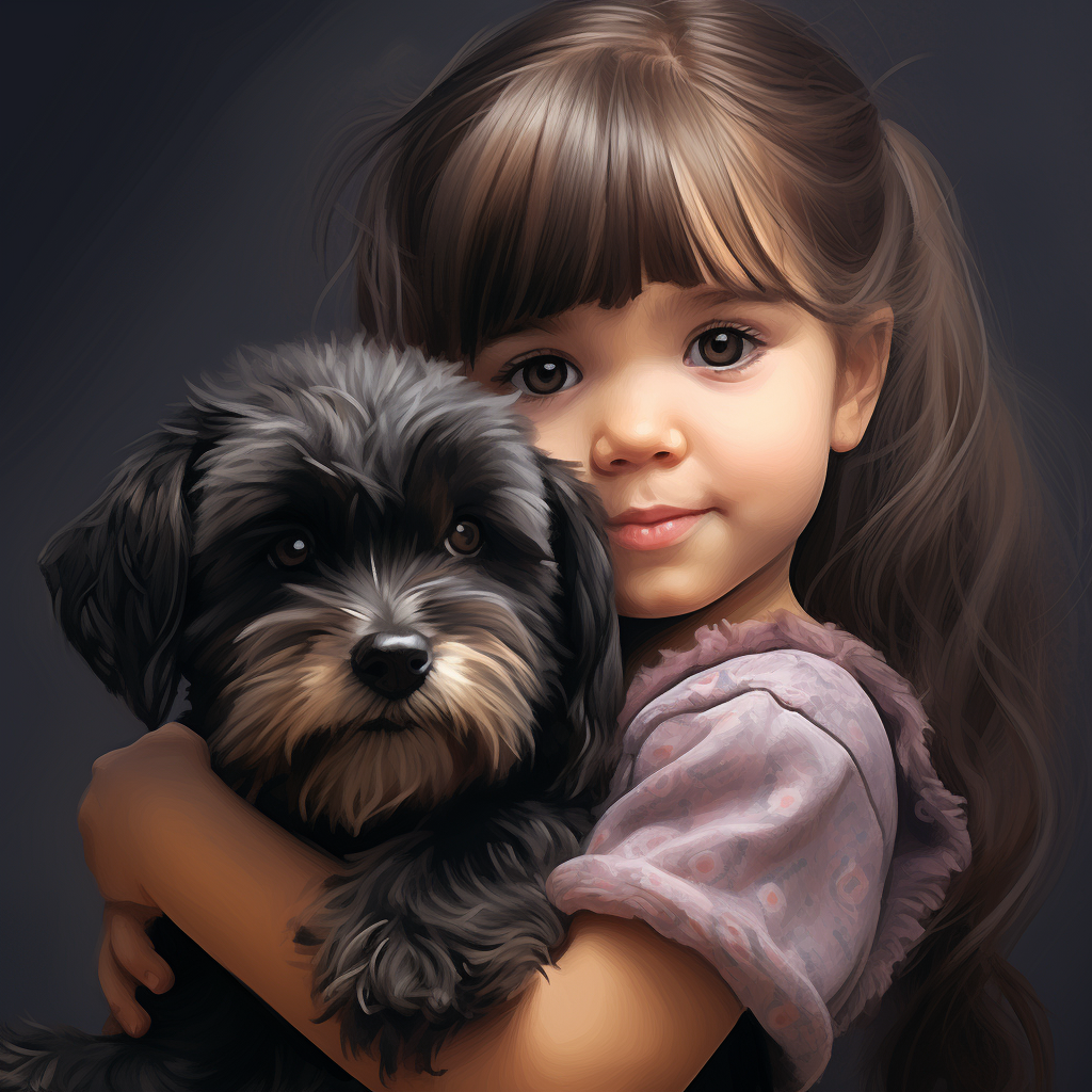 Little Girl with Braids and Schnauzer