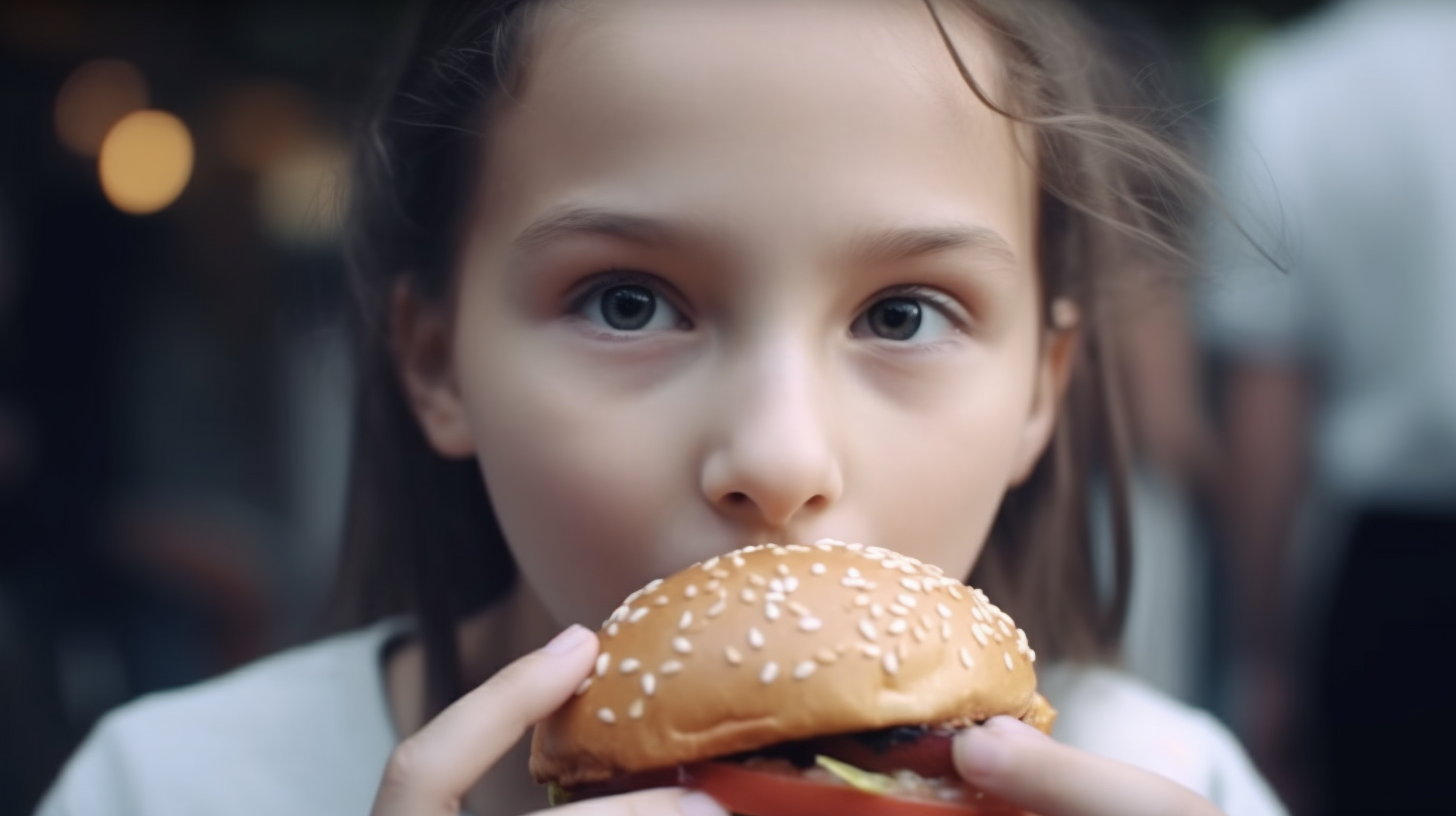 Cute girl holding hamburger bubble