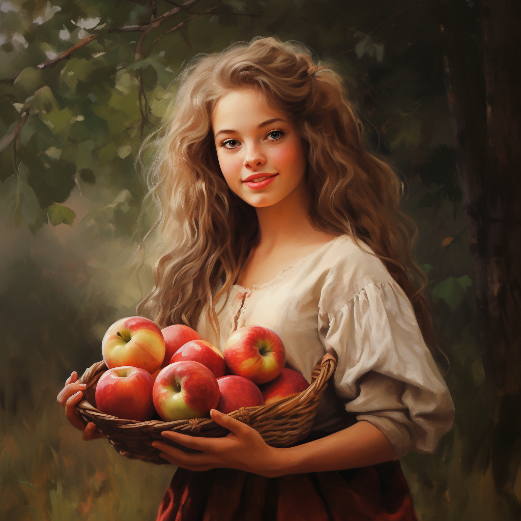 Cute girl with fresh apple harvest