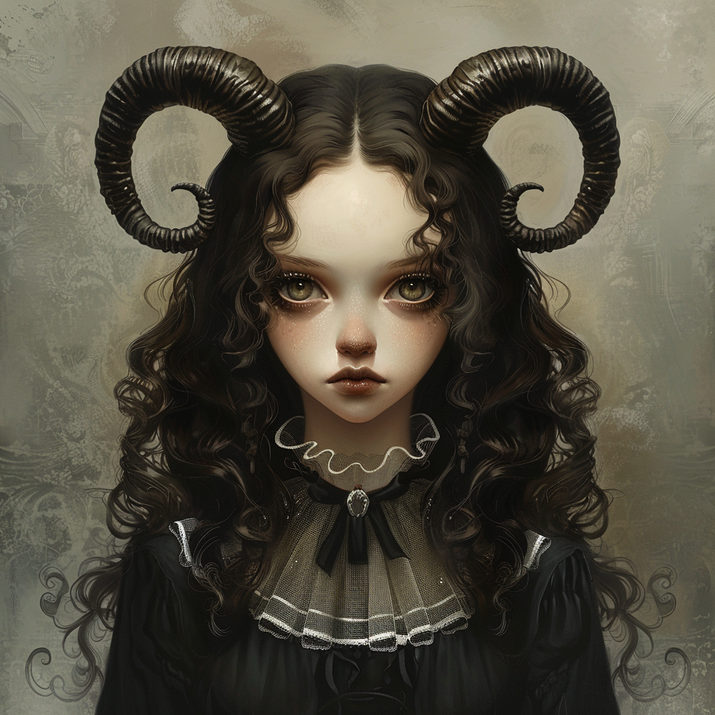 Gothic girl with ram horns