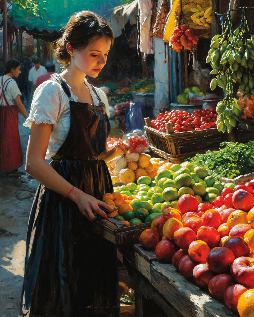 Girl selling fruits at the market