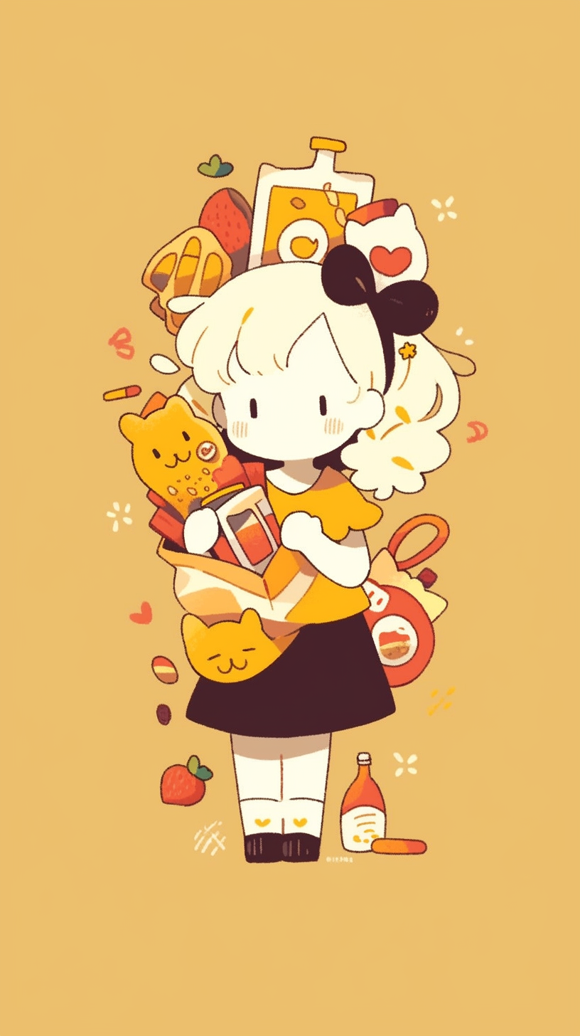 Cute girl with snacks doodle