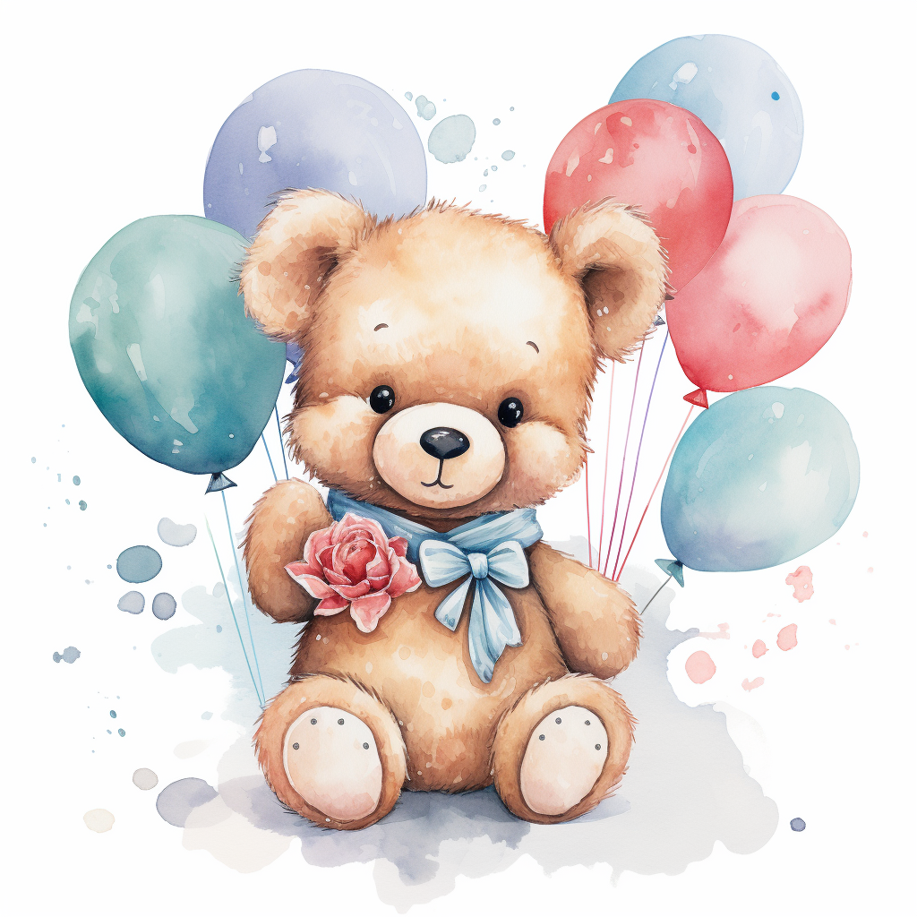 Beautiful girl with teddy bear and balloons