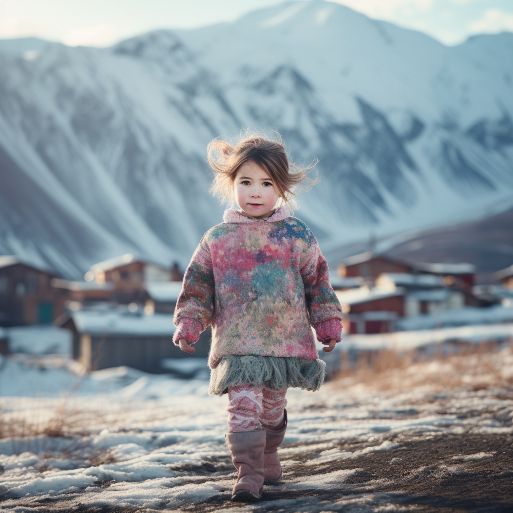 4-year-old girl walking in arctic dream land