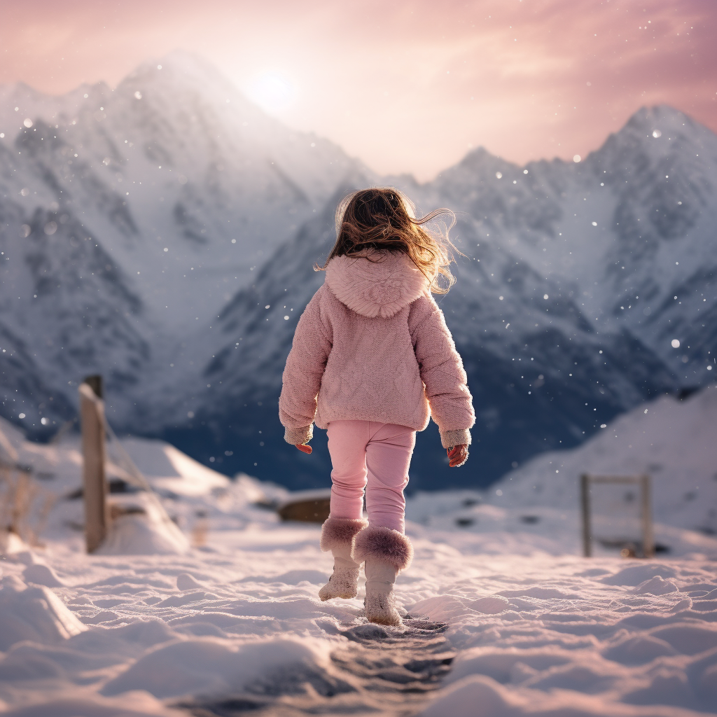 Cute girl walking in glacier