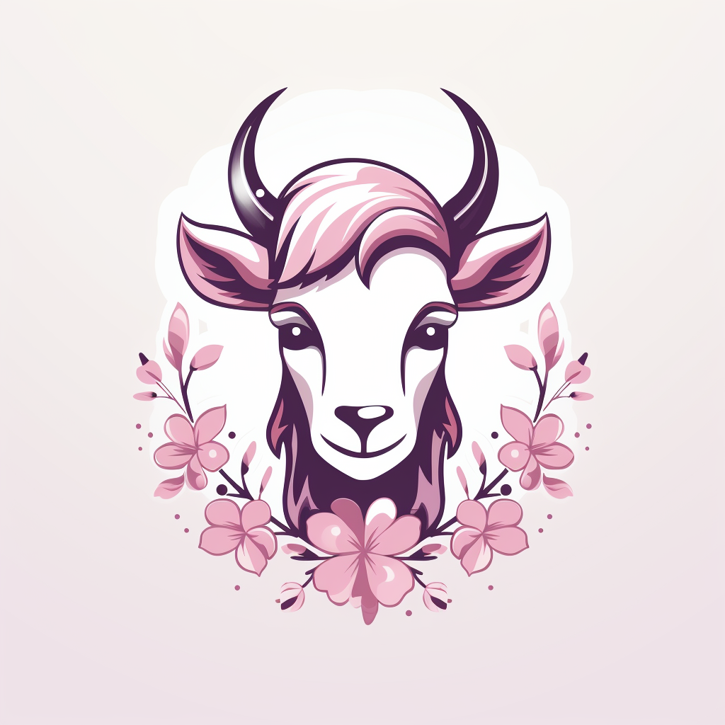 Cute Goat Logo with Flower