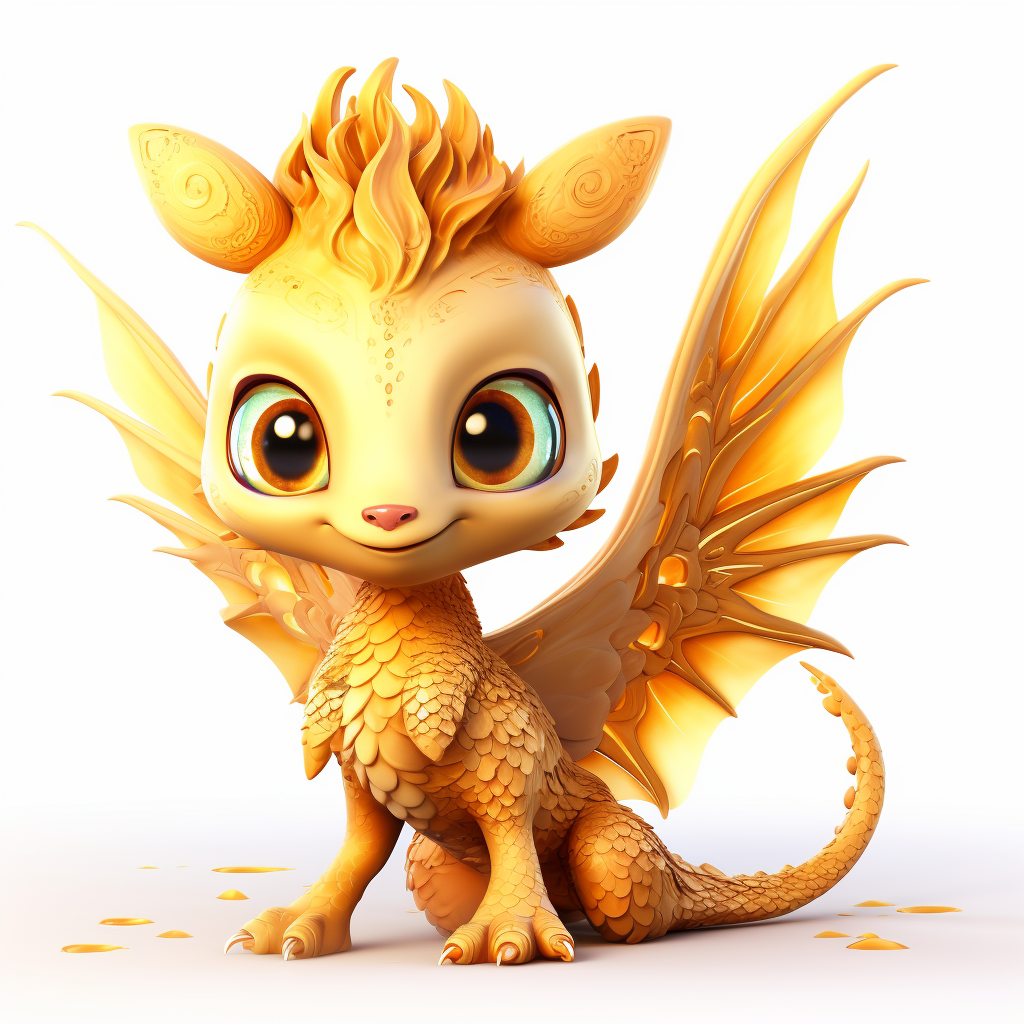 Cute Golden Dragon with Feathered Tail