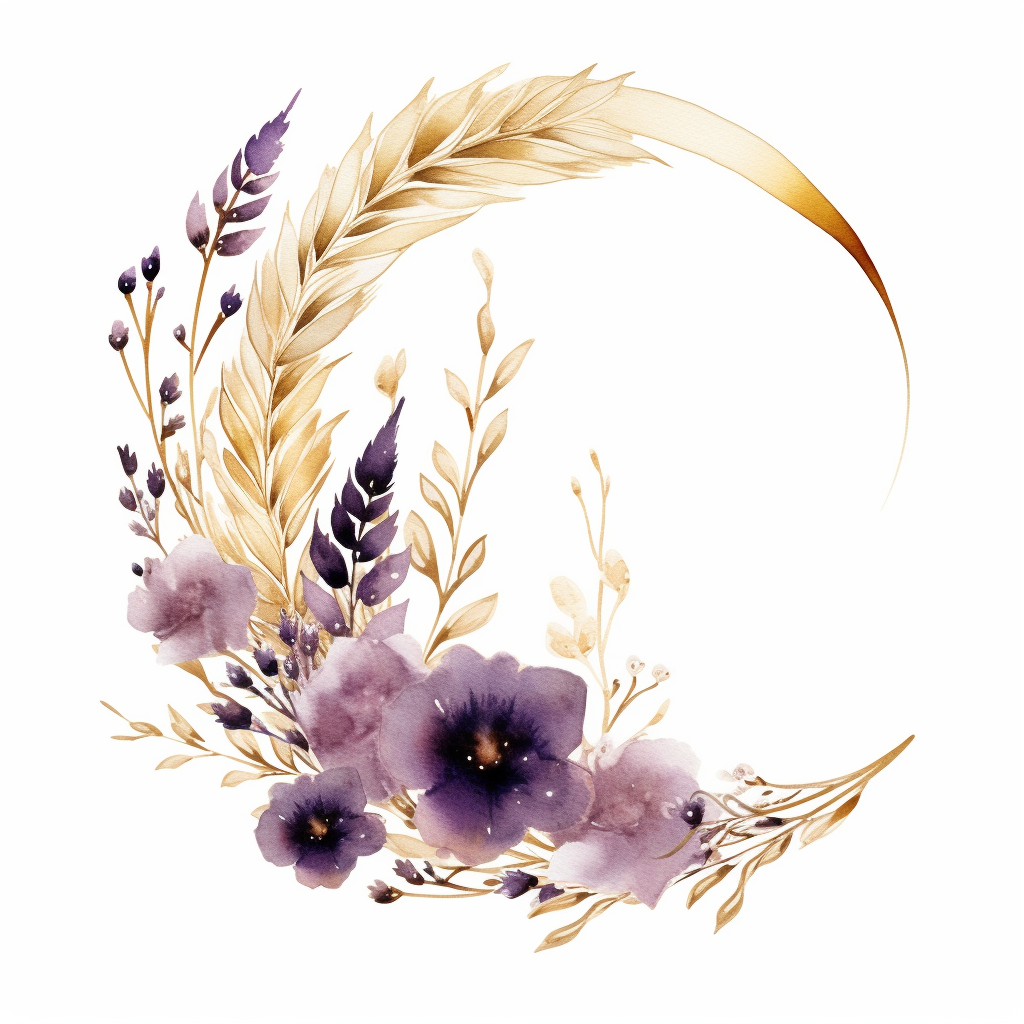 Golden purple pampas rustic bohemian flower clipart