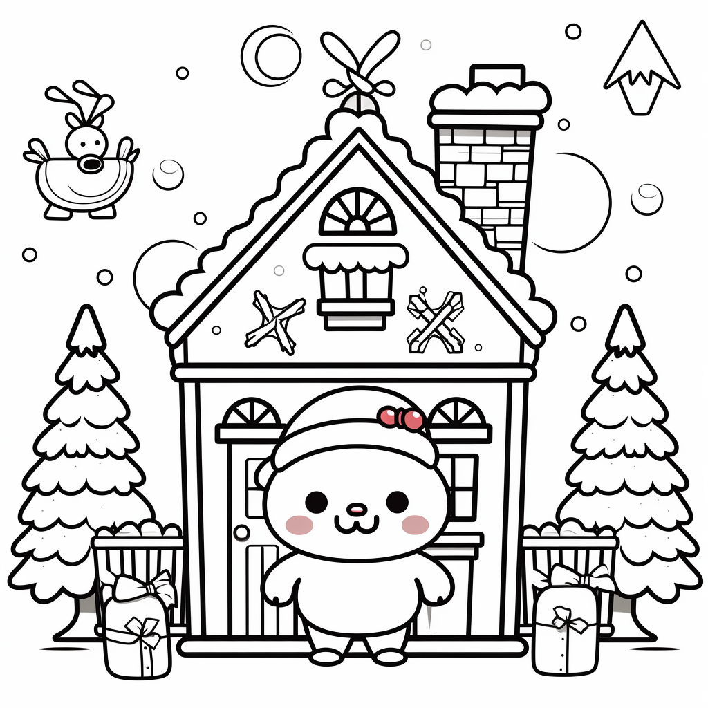 Coloring page of cute Halloween Christmas house