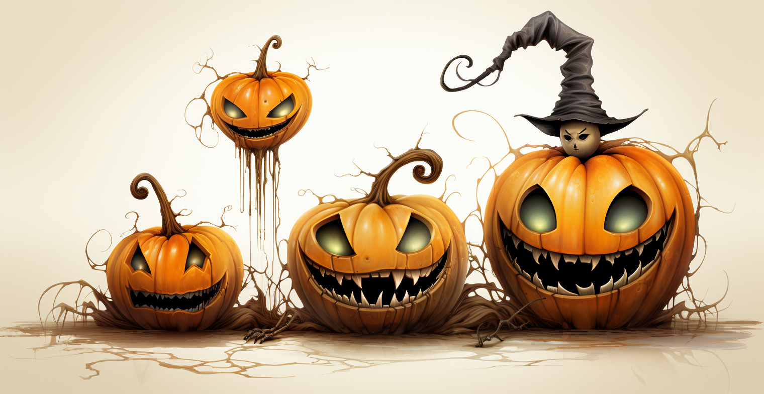 Cute Dali-inspired Halloween motive on white background