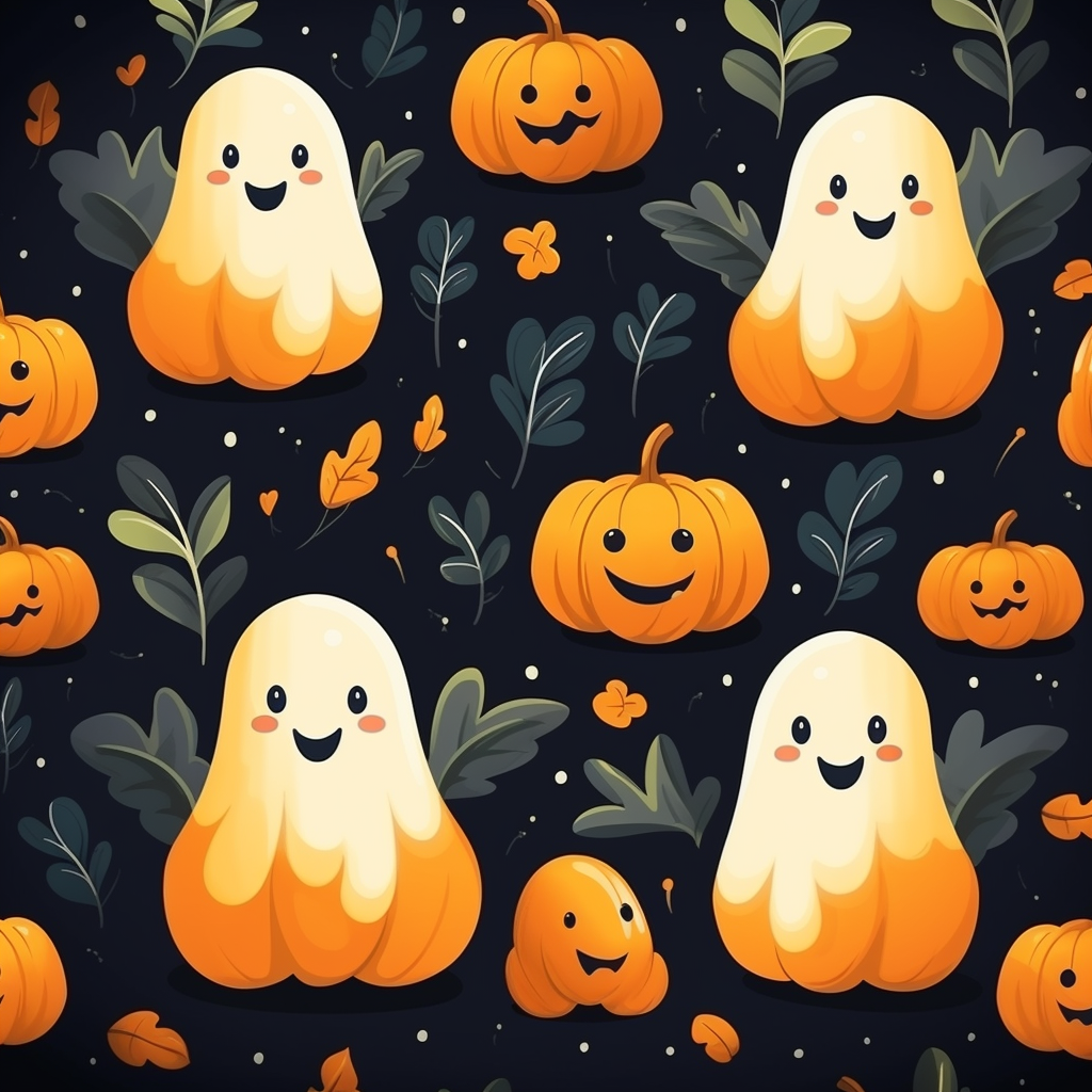 Cute Halloween pumpkins and ghost illustration