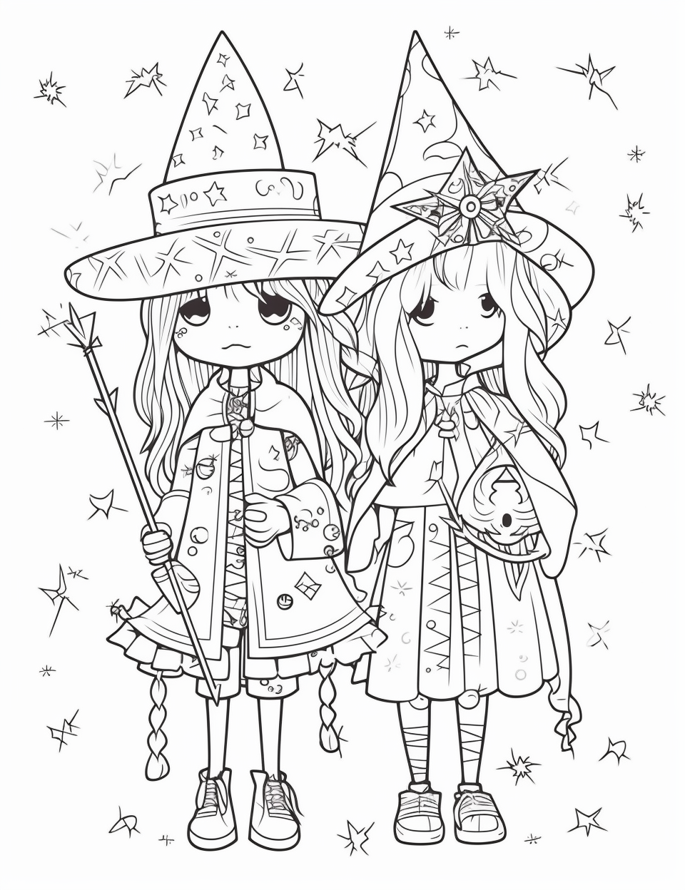 Cute Halloween Witches Coloring Page