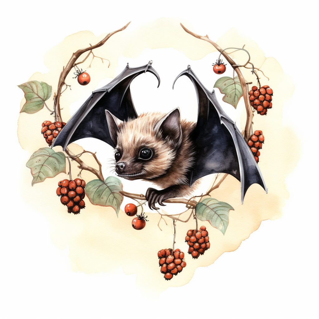 A cute hanging fruit bat drawing