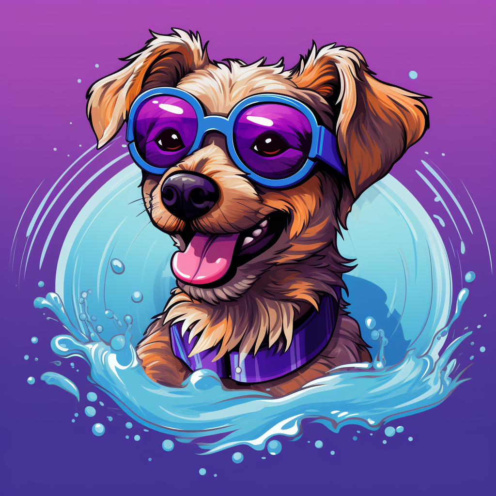 Cartoon dog with purple swim goggles